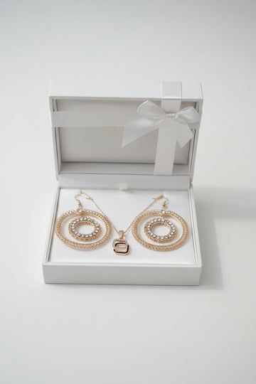 Crystal Hoop Earrings with Pendant Necklace Set