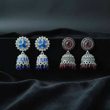 Oxidised Jhumka Earrings Combo Set