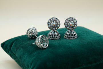 Oxidised Crystal Jhumka Earrings Combo