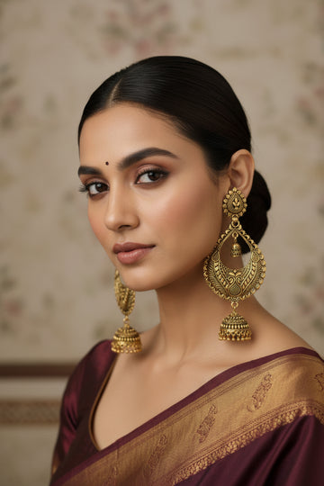 Gold Oxidized Chandbali Jhumka Earrings
