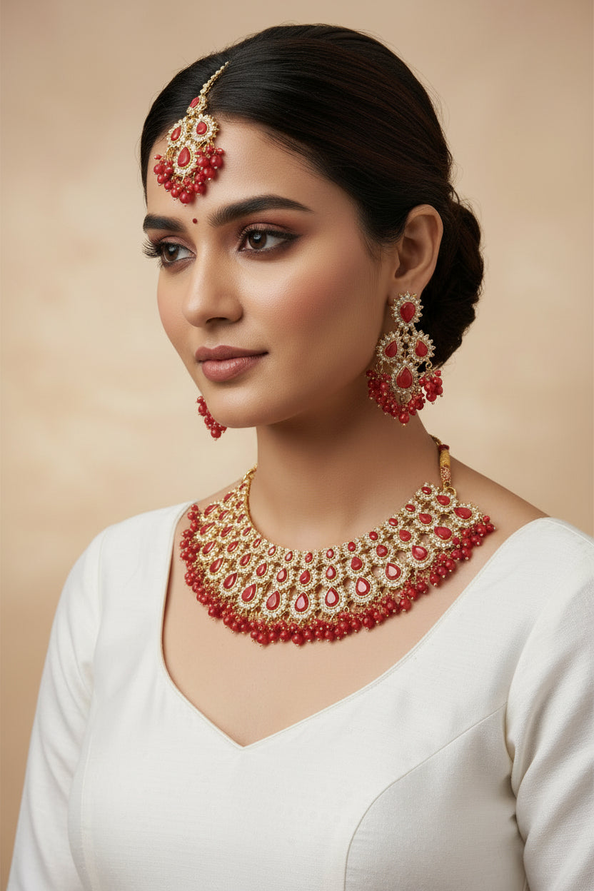 Royal Red Kundan Necklace Set