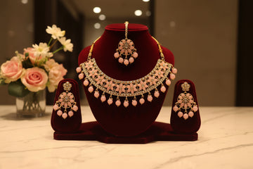 Floral Pink Kundan-Style Jewelry Set