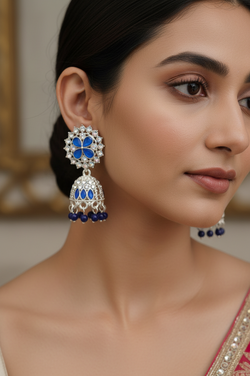Blue Floral Jhumka Earrings Combo Pack