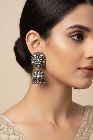 Oxidized Mirror Work Jhumka Earrings combo