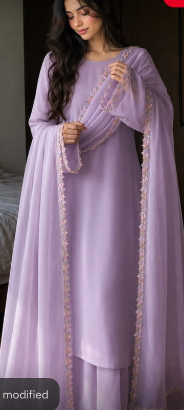 Zara Hayat Lavender Blossom Embroidered Unstitched Suit