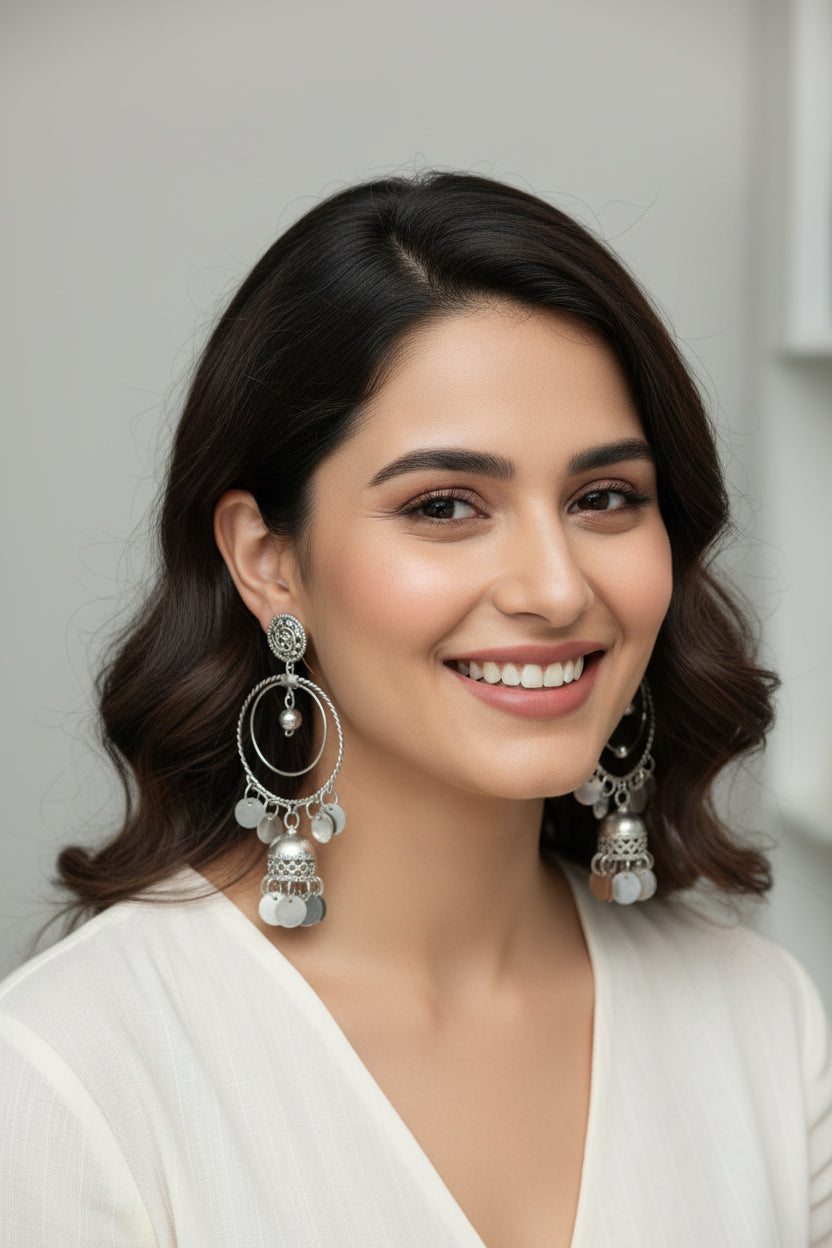 Zara Hayat Silver Boho Charm Dangle Earrings