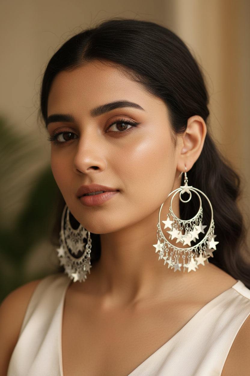 Zara Hayat Silver Star Cascade Hoop Earrings