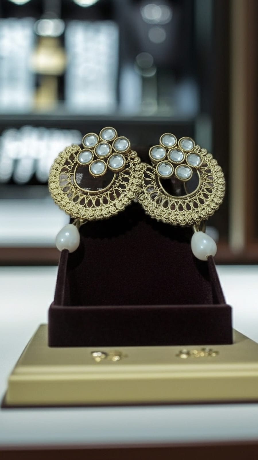 Pearl Kundan Chandbali Earrings Combo