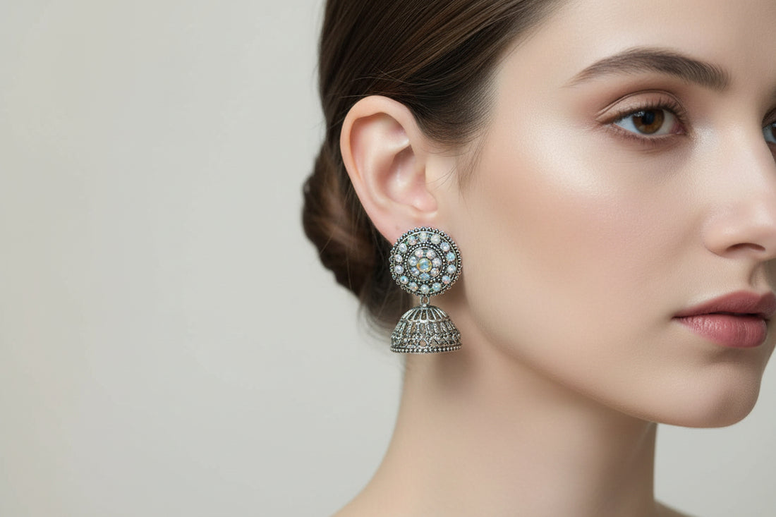 Oxidised Crystal Jhumka Earrings Combo