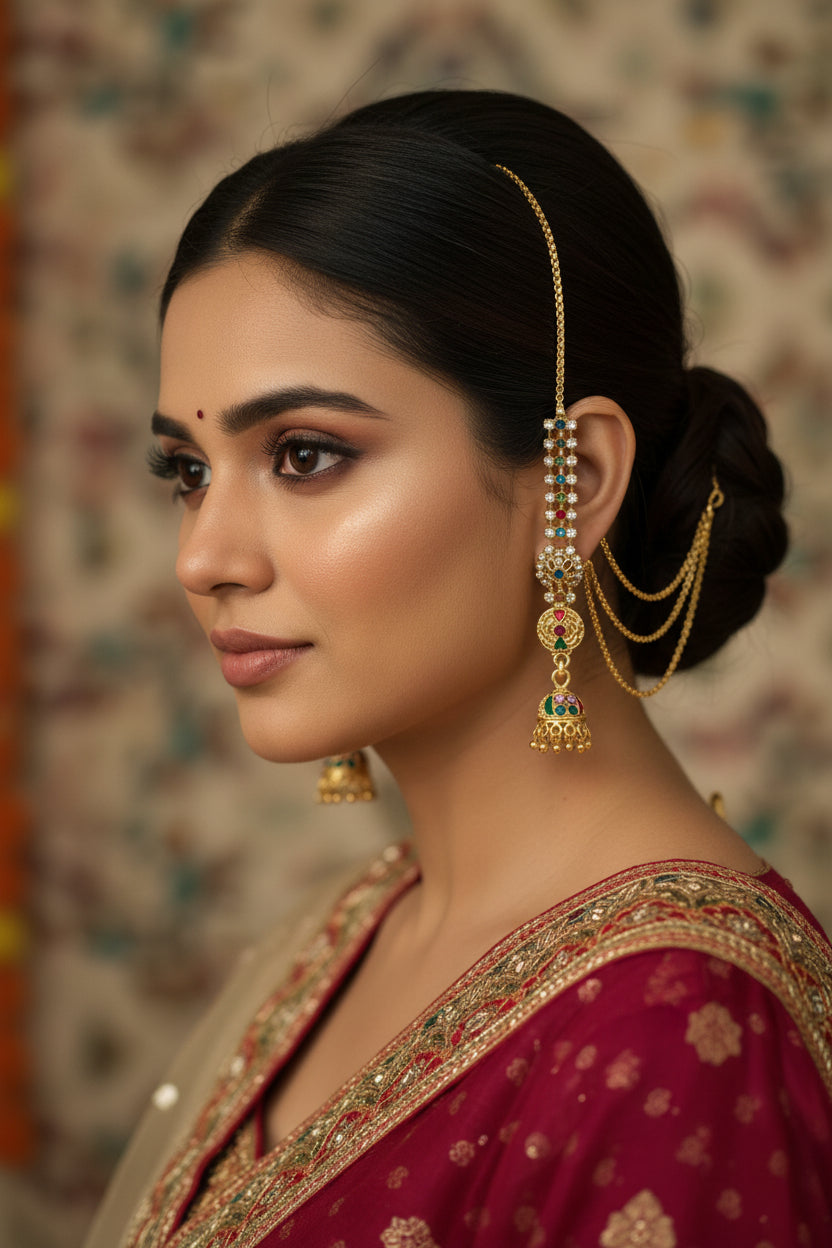 Multicolor Stone Chain Jhumka Earrings
