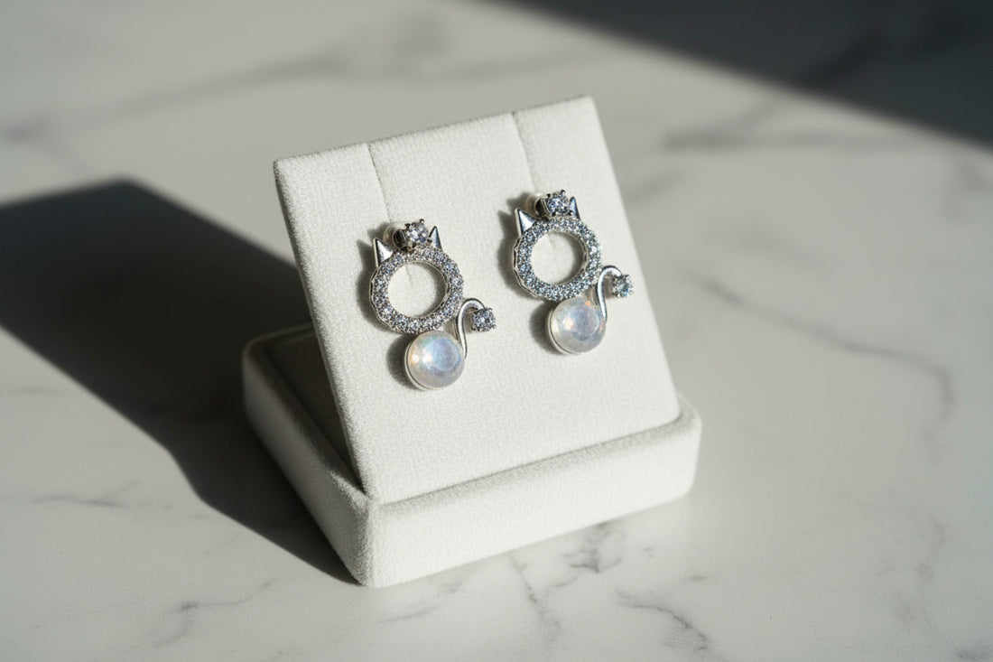 Silver Cat Eye Opal Stud Earrings combo