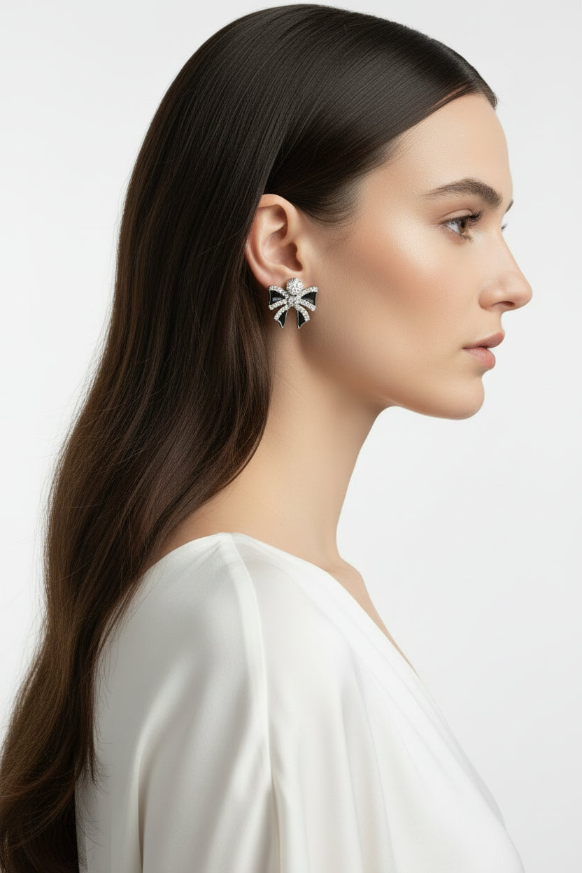 Black Enamel Bow Earrings COMBO