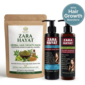 ZARA HAYAT Hair Growth Kit – Ayurvedic Hair Fall Control Pack with Herbal Hair Oil & Silky Root Care Shampoo