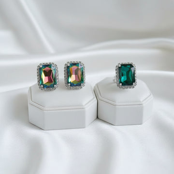 Emerald Crystal Ring & Earrings Set