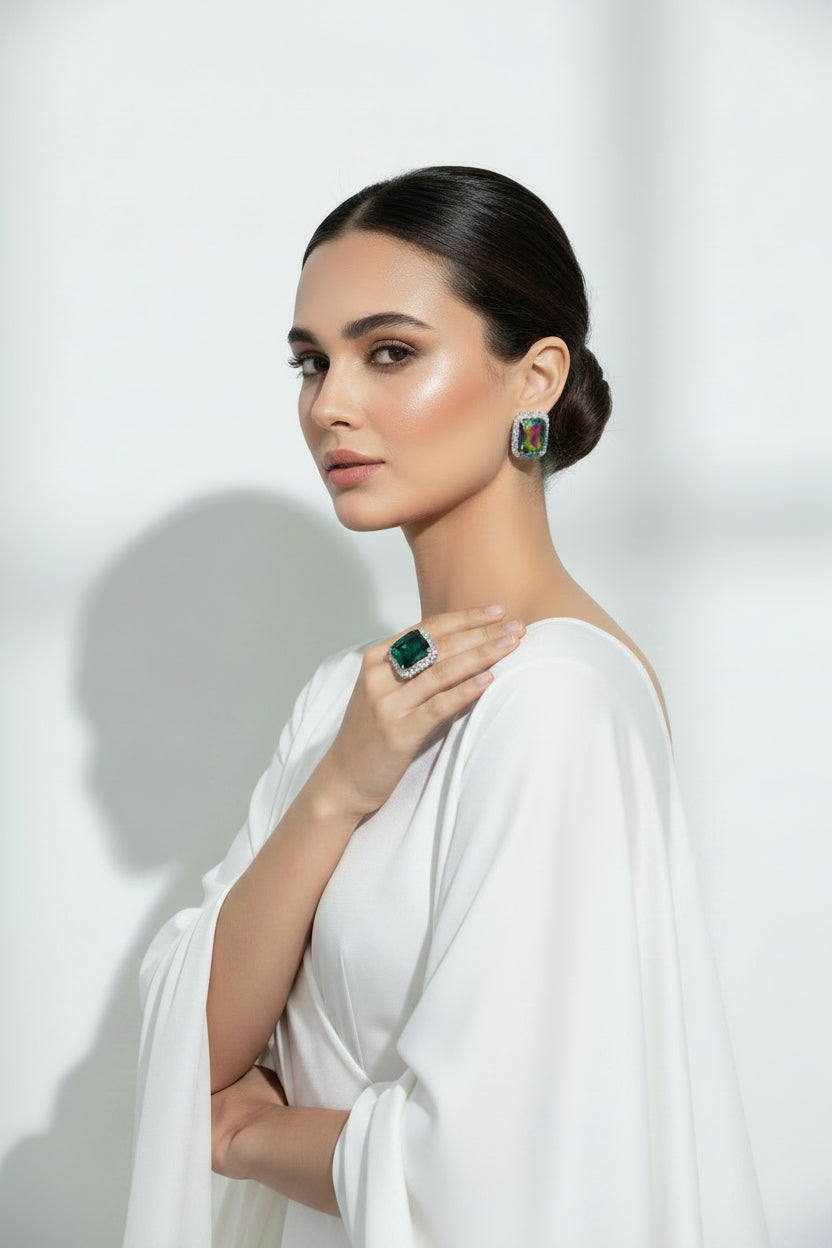 Emerald Crystal Ring & Earrings Set