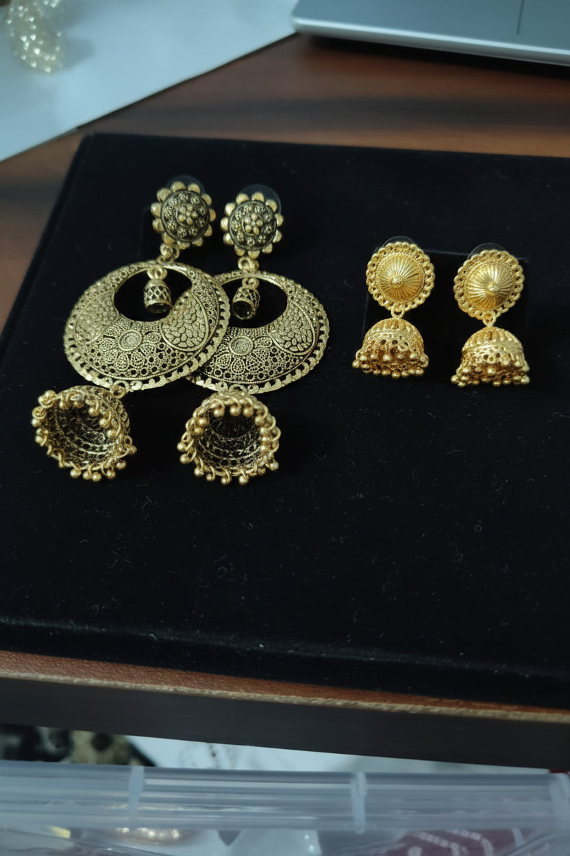 Gold Jhumka Earrings pack of 2