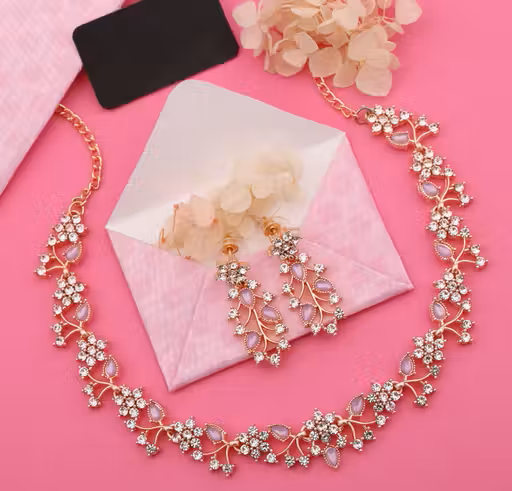Rose Gold-Plated Artificial Stone Studded Necklace