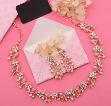 Rose Gold-Plated Artificial Stone Studded Necklace