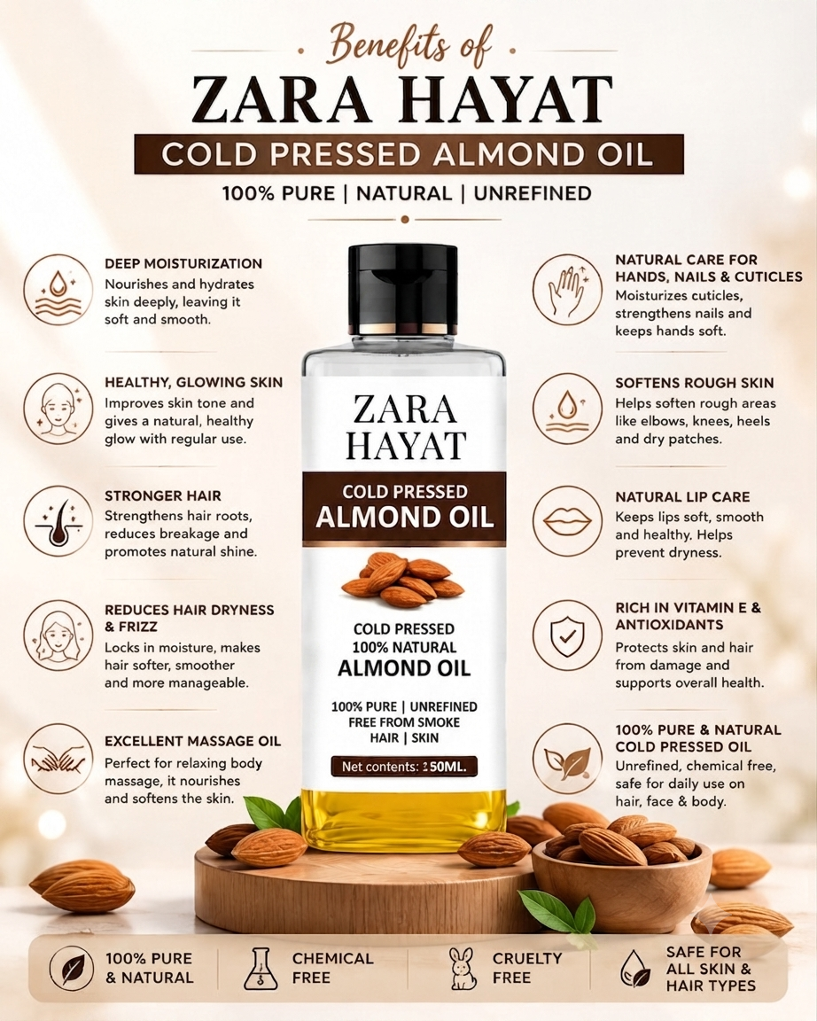 ZARA HAYAT Cold Pressed Almond Oil – 100% Pure & Natural  50ml