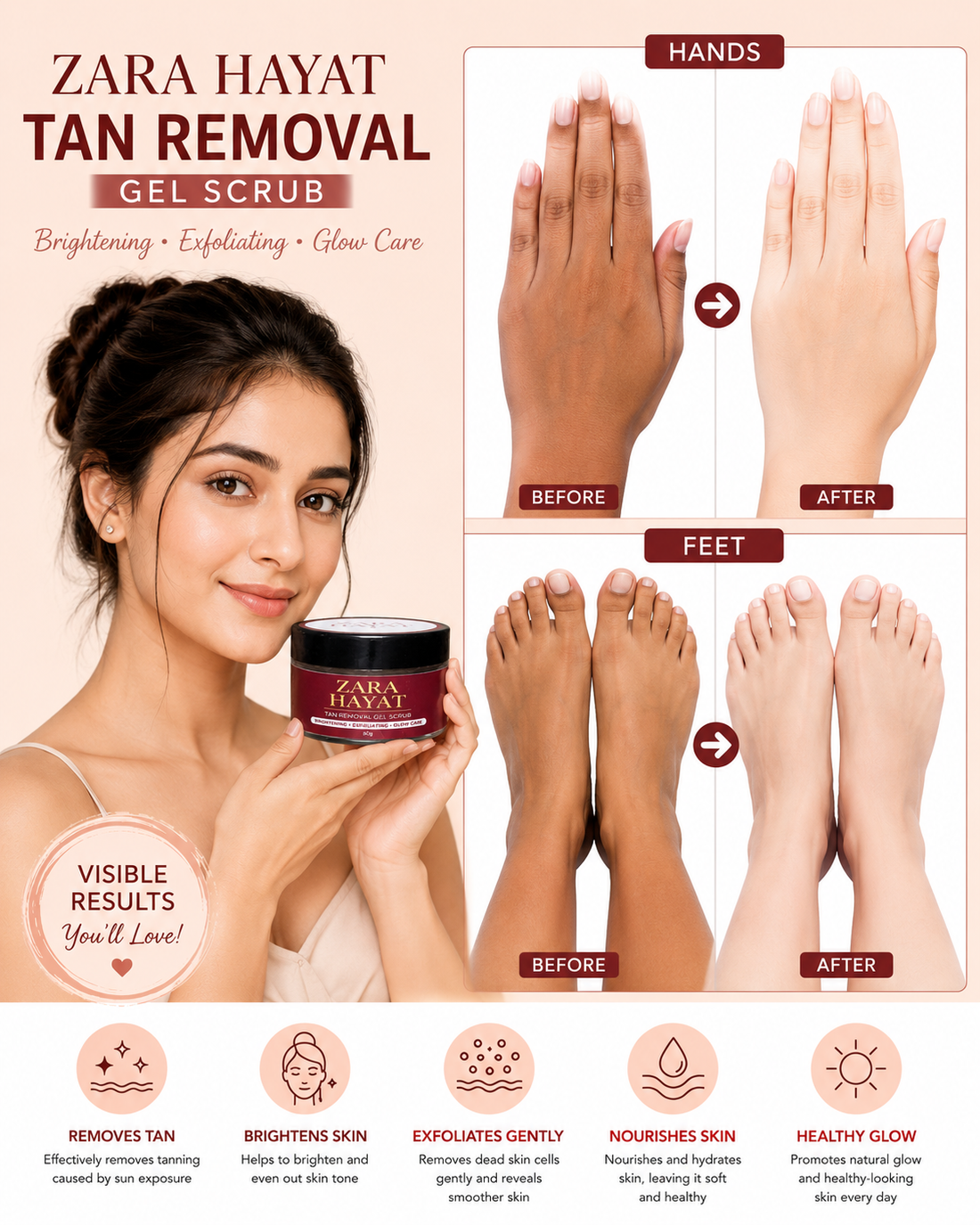 ZARA HAYAT Tan Removal Gel Scrub 50g | Exfoliating & Brightening Scrub for Glowing Skin