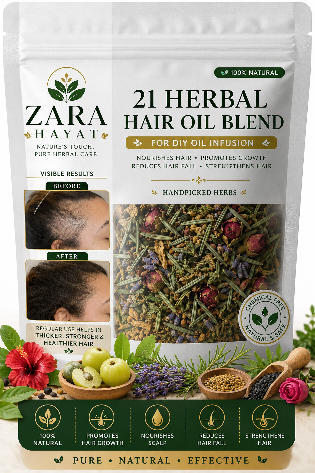 Product Title:
ZARA HAYAT 21 Herbal Hair Oil Blend | DIY Herbal Hair Growth Oil Infusion Pack 100 gm