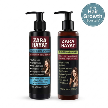 ZARA HAYAT Ayurvedic Hair Growth Combo – Herbal Hair Oil (100ml) & Silky Root Care Shampoo (200ml)