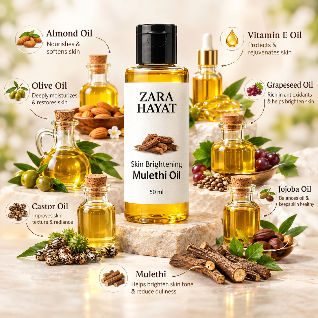 ZARA HAYAT Brightening Mulethi Oil 50 ml | Mulethi Oil for Skin Brightening & Fair-Looking Skin